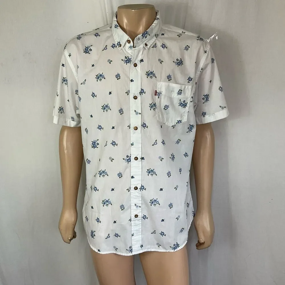 Levi's White Blue Tropical Floral Print Short Sleeves Button Down Shirt  XL
